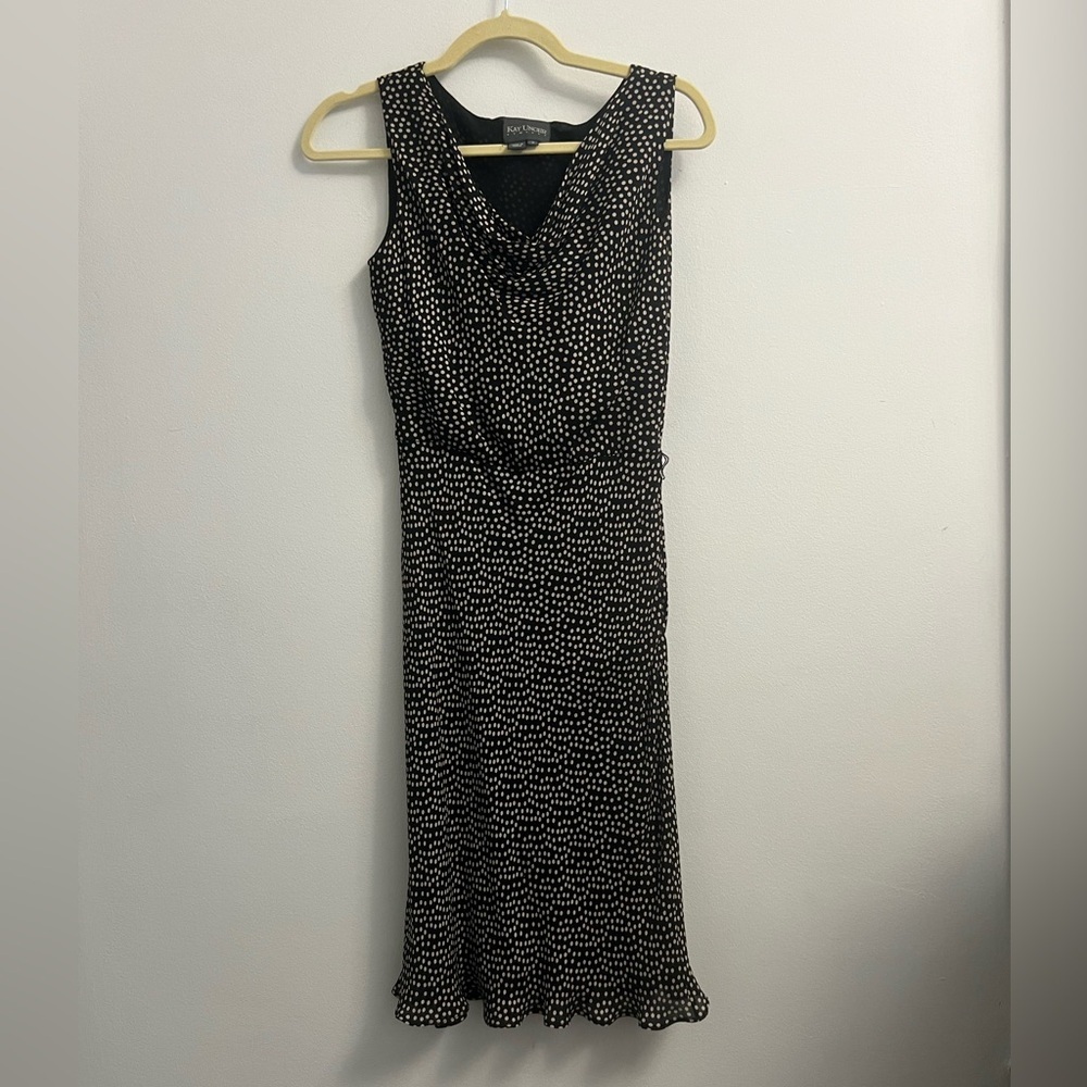 Kay Unger Vintage Silk Polka Dot Dress- Cowl Neck - Size 2